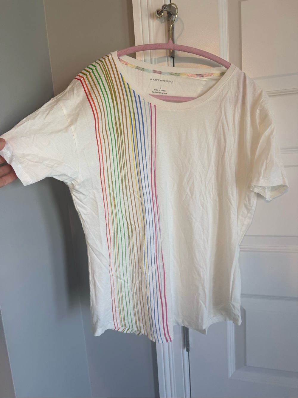 Anthropologie White Tee with Stripe Detail